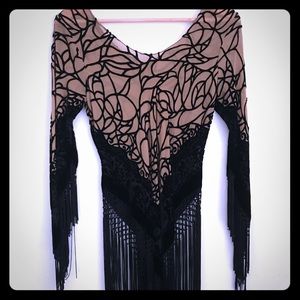 Black and tan top with fringe